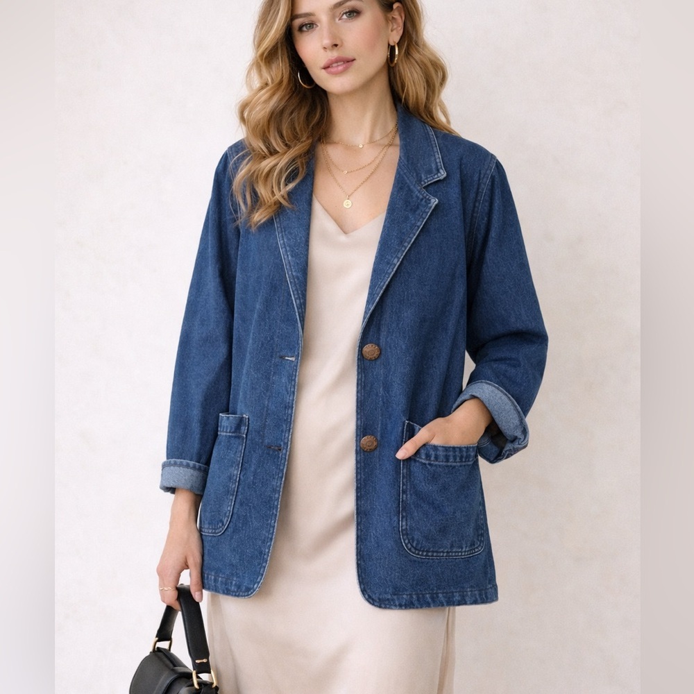 Vintage USA Oversized Denim Blazer Jacket XL Boxy Workwear Chore Style